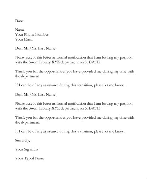 sample email resignation letter  documents   word