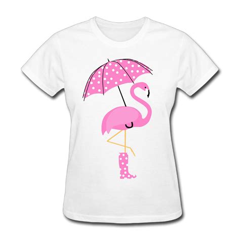 Womens Pink Flamingo Wearing Boots Umbrella T Shirt Just Pink About