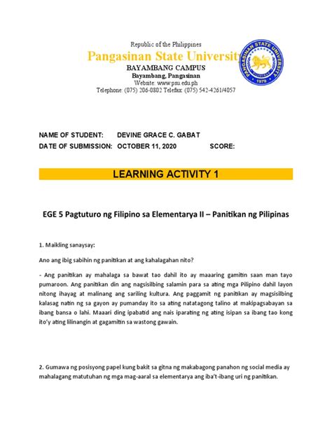 Ege 5 Pagtuturo Ng Filipino Sa Elementarya Ii Pdf