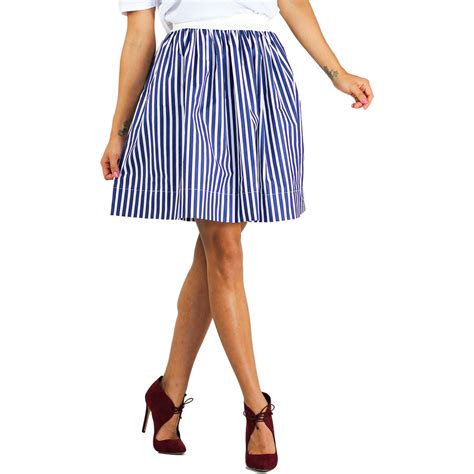Navy And White Striped Skirt With Pockets By Foxers