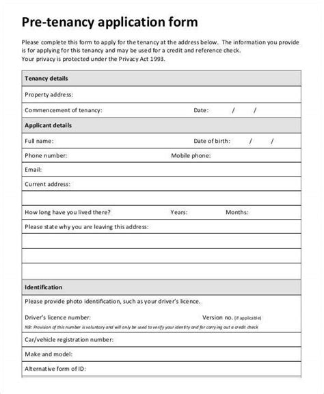 Tenancy Application Form Template