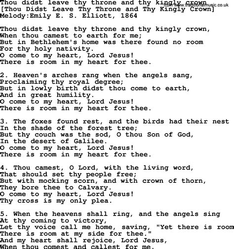 Old English Song Lyrics for Thou Didst Leave Thy Throne And Thy Kingly