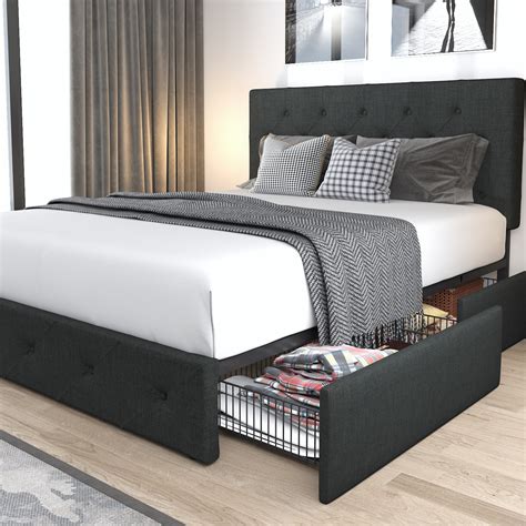 Amolife Queen Size Platform Bed Frame with Headboard and 4 Drawers ...