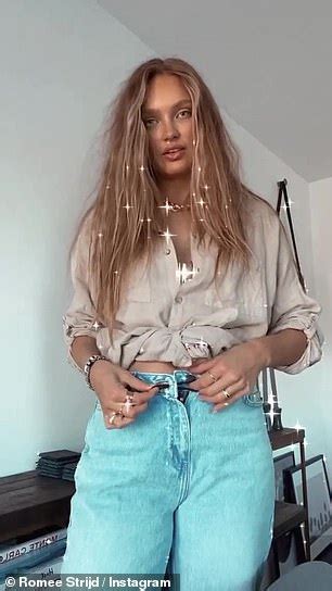 Romee Strijd Struggles To Button Up Her Jeans While Showcasing Her