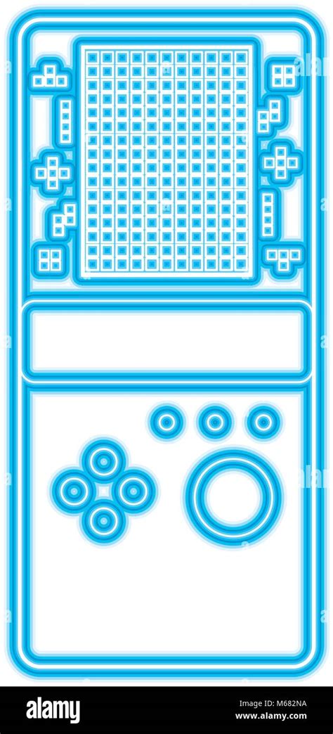 Portable Game Console Retro Game Tetris Vector Illustration Blue Neon