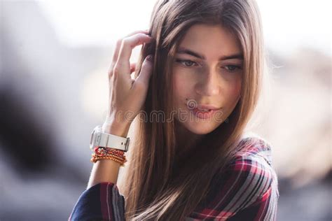 Portrait Of A Beautiful Stylish Hipster Girl Close Up Stock Image