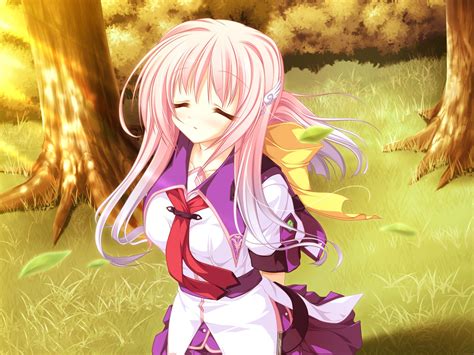 wallpaper 77 game cg mikagami mamizu girl pink hair eyes closed forest 1500x1125