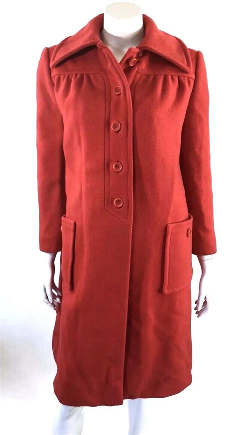 Vtg 50s Zelinka Matlick Dress Coat Large Solid Red Wool Blend Longline
