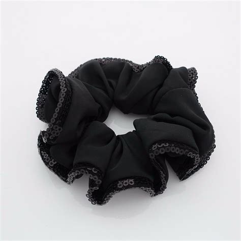 Dazzling Black White Sequin Spangle Trim Elastic Hair Scrunchies