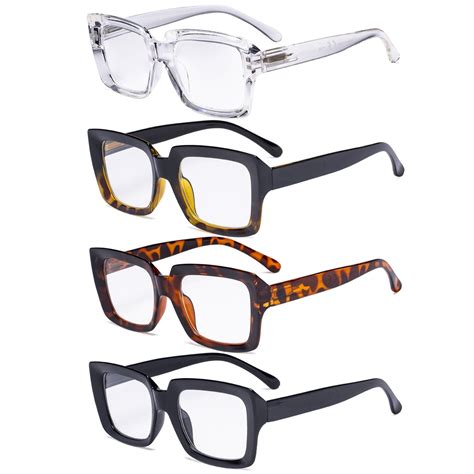4 Pack Ladies Reading Glasses Stylish Oversized Square Readers