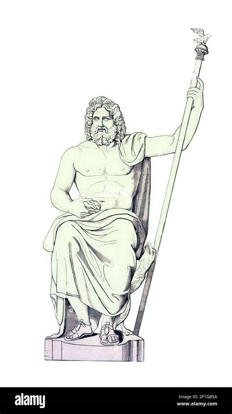 An Illustration Of Zeus Sitting On A Throne Isolated On A White