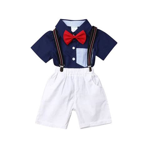 2pcs Toddler Kids Baby Boy Outfit Set Clothes Cotton Bow Shirtshorts