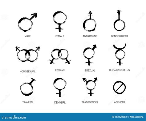 Grunge Gender Icon Set With Different Sexual Symbols Female Male