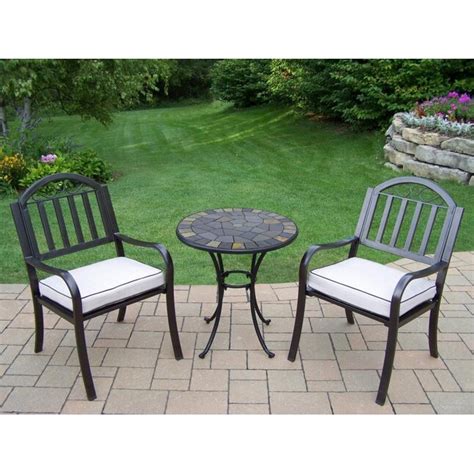 Oakland Living Stone Art 3 Piece Black Bistro Patio Set With Off White