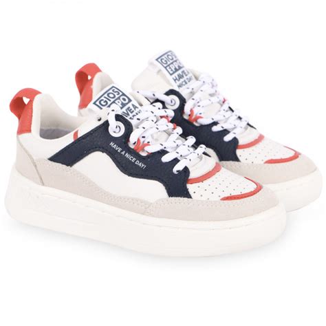 Gioseppo Have A Nice Day Platform Logo Sneakers In Off White And Navy