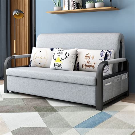 Modern Full Sleeper Sofa Linen Upholstered Convertible Sofa With Storage