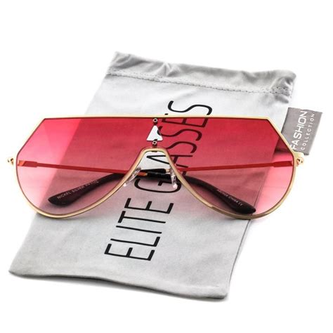 elite oversize unisex flat top aviator retro shield mirrored lens rimless sunglasses red ombre