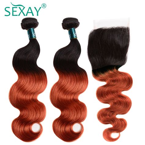 1b350 Orange Colored Human Hair Bundles With Closure Sexay Brazilian