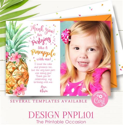 Editable Pineapple Thank You Tropical Thank You Instant Download