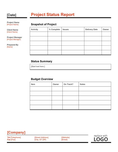 Printable Project Status Report Templates Word Excel Ppt Project Hot