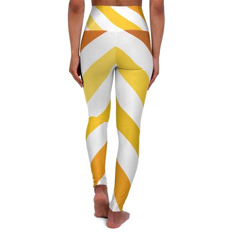 High Waisted Yoga Pants Yellow White Herringbone Style Sport