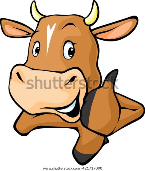 Funny Cow Peeks Out Behind White Stock Vector Royalty Free 421717090