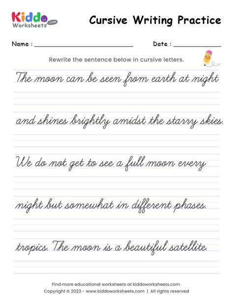 Free Printable Cursive Writing Sentences Worksheets Printable Templates