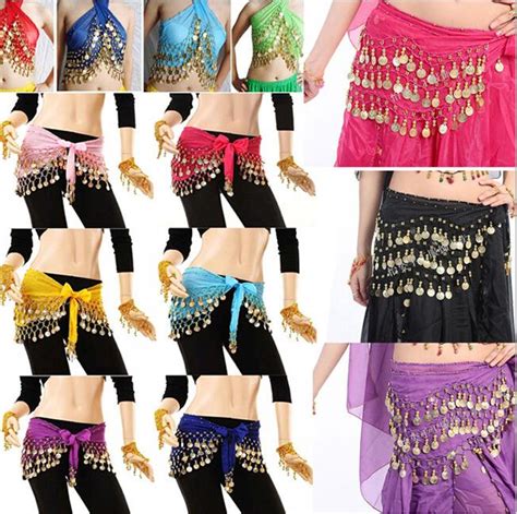 2019 3 Rows 98 Coins Belly Egypt Dance Hip Skirt Scarf Wrap Belt