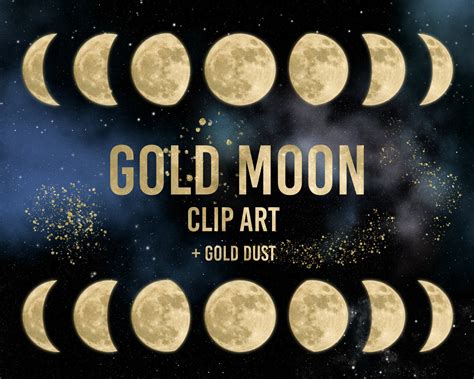 Digital Yellow Moon Moon Phases Clipart Galaxy Clipart Moon Etsy