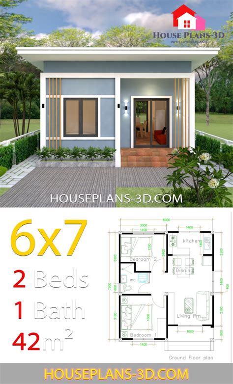 Simple House Plans 6x7 With 2 Bedrooms Shed Roof House