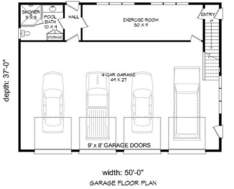 4 Car Garage Plan Number 51454 Garage Plans Garage Plan Garage