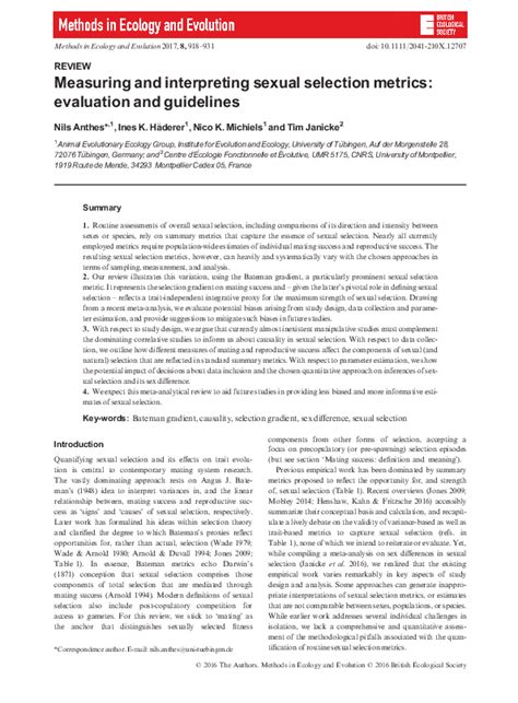 pdf measuring and interpreting sexual selection metrics evaluation and guidelines nils