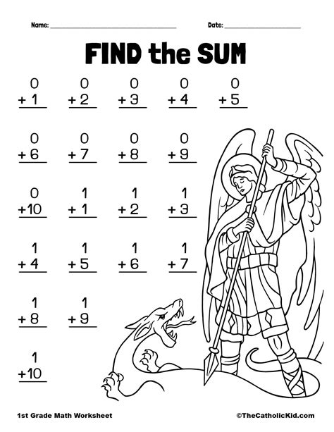 Find The Sum 1st Grade Math Worksheet Catholic