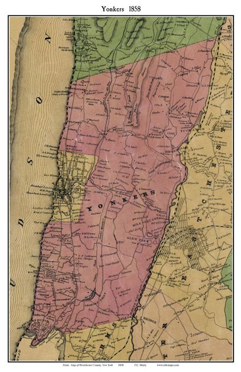 Yonkers New York 1858 Old Town Map Custom Print Westchester Co