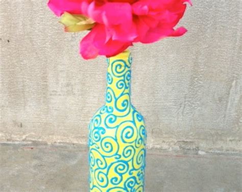 Hand Painted Wine Bottle Vase Pattern Hannah Etsy