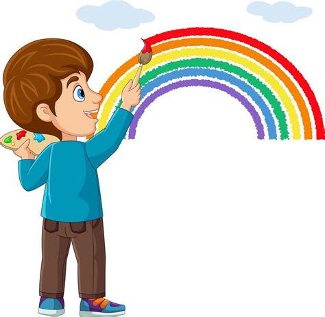 Cute Little Boy Painting And Drawing Rainbow On The Wall 8916615 Vector