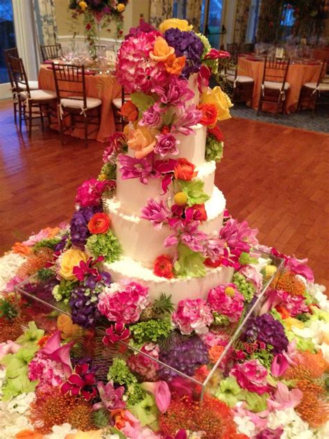 Flower Covered Wedding Cake
