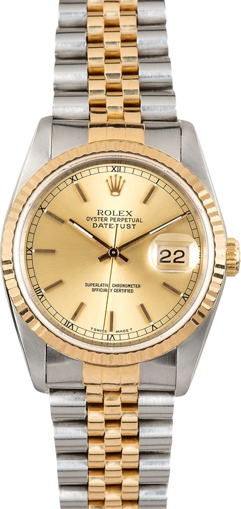 Rolex Mens Two Tone Datejust 16233 Champagne Dial