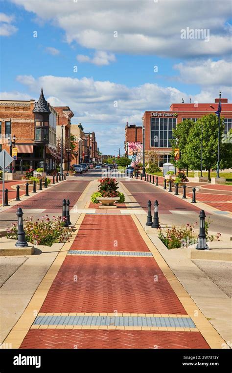 Vibrant Downtown Muncie Street Scene With Historical Charm Stock Photo