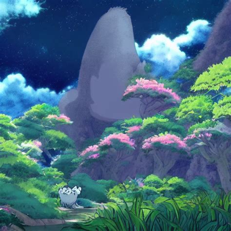 Prompthunt Studio Ghibli Background With Creatures And Guy Made By