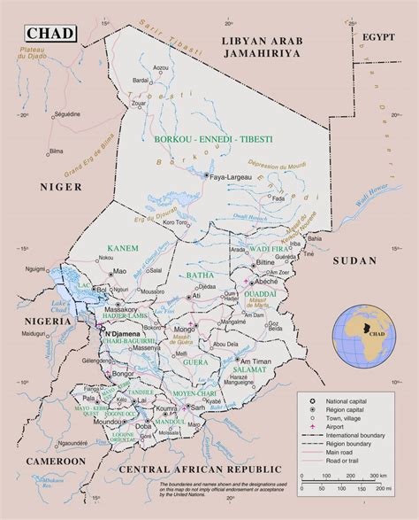 Click the name of each highlighted city in africa. Large detailed political and administrative map of Chad ...
