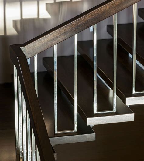 Dark Brown And Chrome Modern Stair Rails Wood Railings For Stairs