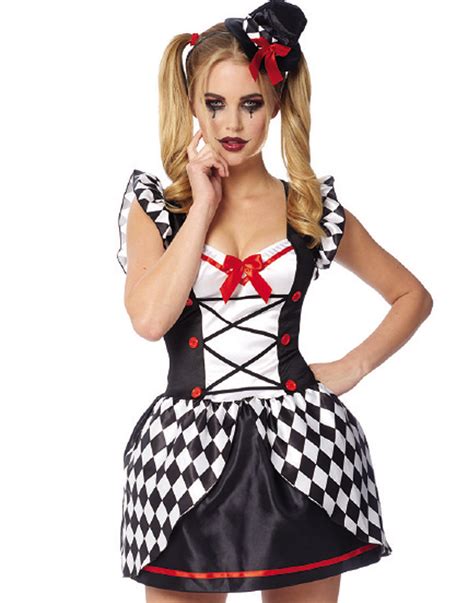 Black White Checkered Harlequin Villain Adult Womens Halloween Costume