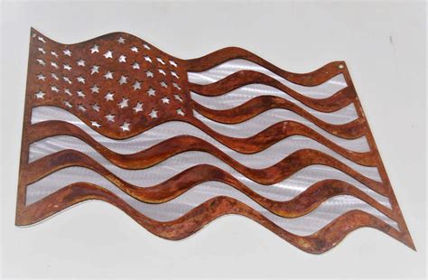 Waving Metal Rustic United States Us American Flag Wall Art 25 Inches Wide