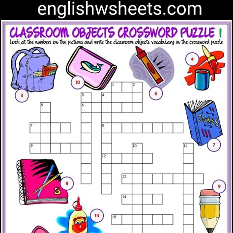 Classroom Objects Vocabulary Esl Crossword Puzzle Wor