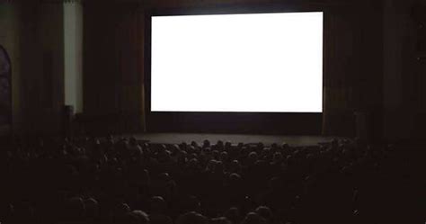 People In Cinema Hall Viewers Sitting In Two Rows Watching On Blank
