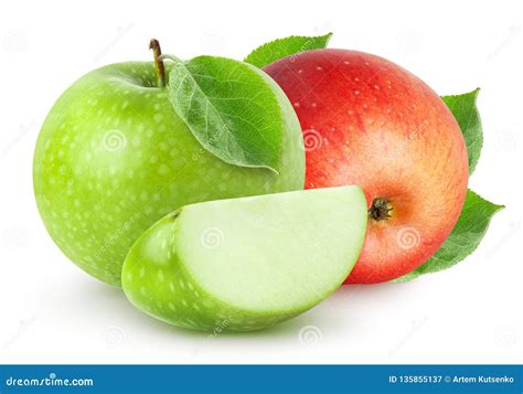 Isolated Apples Green And Red Apple Fruit With A Piece Isolated On