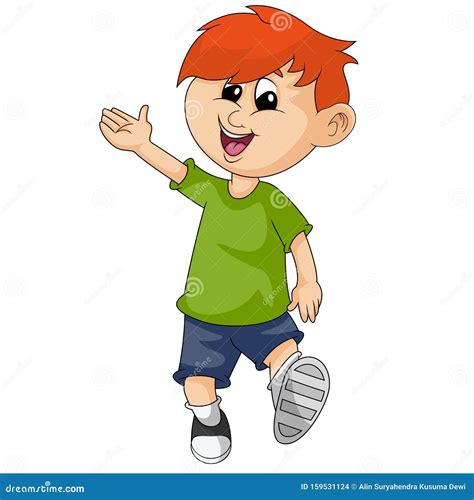 The Boy Waved As He Walked Casually Cartoon Vector Illustration Stock