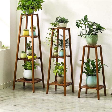 Bamboo Tall Plant Stand Indoor Wooden Plant Stant Pot Holder Sheft