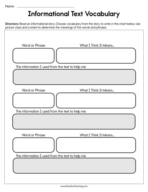 Informational Text Vocabulary Worksheet By Teach Simple